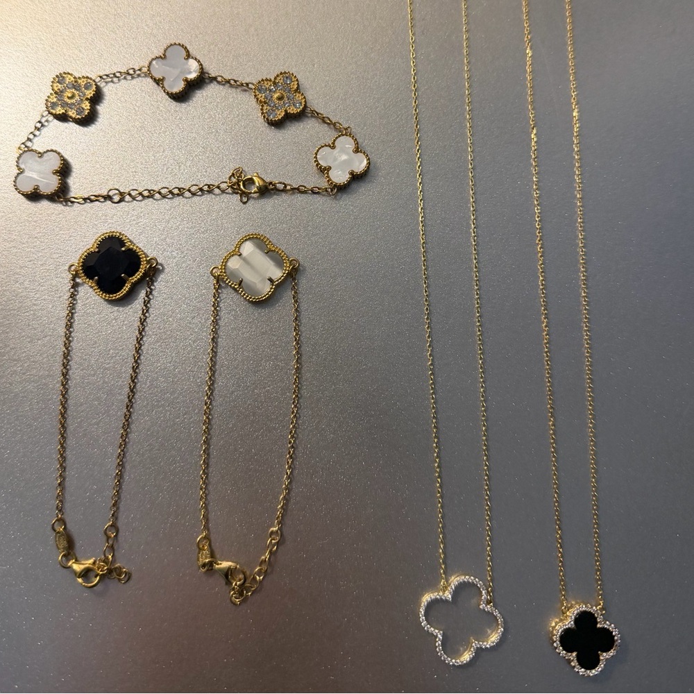 925 Gold and Black Jewelry Clover Set